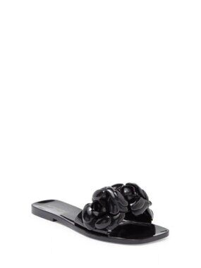 Jeffrey Campbell Sz. 9 Black Shiny Floralee Slide Sandal